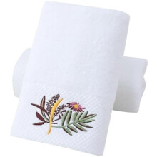 Lot de 2 serviettes de toilette à motifs floraux brodés, 100 % coton, absorbantes et douces, décoratives pour la salle de bain (Motif blanc 1)