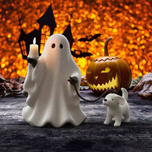 Estátua de cachorro fantasma laranja para decoração de Halloween