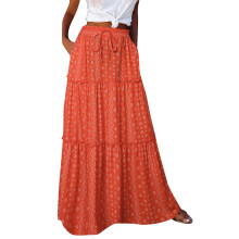 Εκπτώσεις! Γυναικεία Φούστα Boho Floral Maxi με Ψηλό Λάστιχο στη Μέση, Τσέπες, Ζώνη &