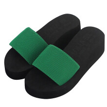 Itsun Casual Sandaler for Dame, Dame Strikkede Platåsandaler med Memory Foam, Ensfargede Kilesandaler, Sommerstrandtøfler Sklisikre Sko Grønne