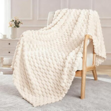 Extra Large Fleece Throw Blanket for Couch, 50x70 Inches Stylish Jacquard Soft Throw Blanket, Fuzzy Cozy Lightweight for Winter, Ivory