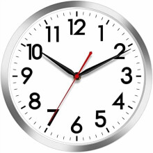 14" Silent Wall Clock, Battery Operated, Silver Modern Non-Ticking – Compatible with Home, Office, Classroom