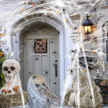 Décorations d'Halloween : Toiles d'araignée de 20 pieds carrés avec 2 fausses araignées, toiles d'araignée super extensibles pour Halloween,