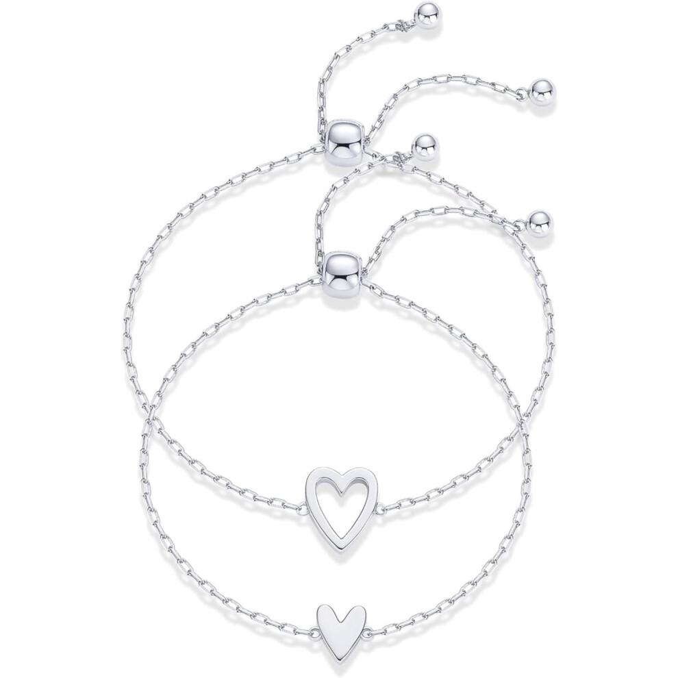Matching Heart Charms Bracelet Set for Women – Adjustable Gold-Plated Love & Friendship Bracelets, Two-Pack Solitaire Bracelets for Mother-Daughter,