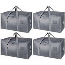 Set van 4 extra grote verhuisdozen met verstevigde handvatten, robuuste opbergtassen voor kleding en verhuisbenodigdheden (wintergrijs, 4 stuks)