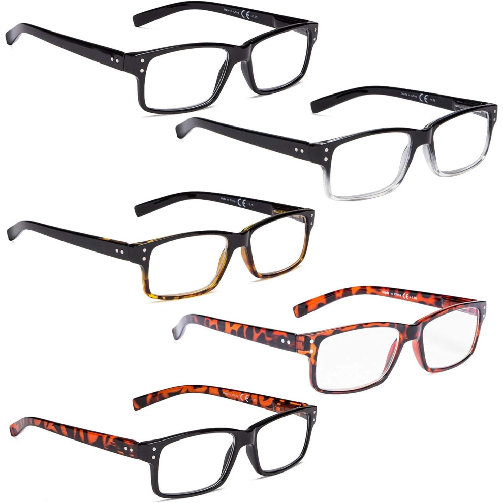 READING GLASSES 6 Pack Spring Hinge Comfort Plastic Readers (Clear)
