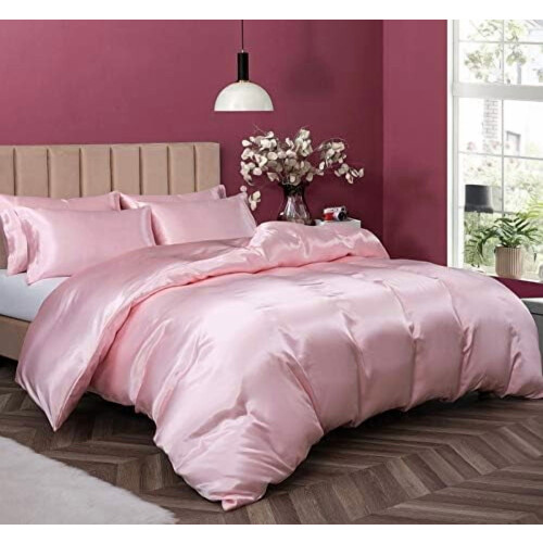 Rosa satinpåslakanset – Full/Queen size, 5 delar
