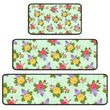 Conjunto de 3 tapetes de cozinha florais – antiderrapantes e anti-fadiga.