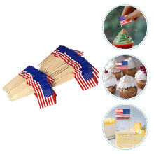 Cure-dents décoratifs multicolores en bois et papier, motif drapeau américain, pour fêtes (200 pièces).