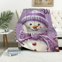 Pratyus Snowman Candy Cane Purple Flannel Blanket 60x80in – Soft Fuzzy Throw, All-Season & Christmas Gift – Compatible with Home/Office