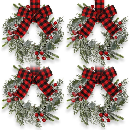 4-pack mini-julkransar med buffelpläd