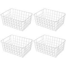4 pcs Freezer Baskets, Small Storage Bins, Farmhouse Metal Wire Organizer for Kitchen Pantry Organizer 9.5"x6.7"x4.7"