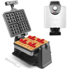 Mini Flip Waffle Maker, Belgian Thick Waffles, Rotating with Browning Control, Non-Stick, Stainless Steel, Includes Recipe & Brush