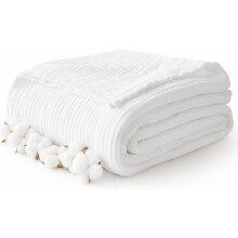 100 % bomull 122 x 182 cm 6-lags musselin-teppe, kjølende mykt teppe til seng/sofa, pustende gasbind-sengetøy – havregrynsbeige