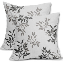 Housses de coussin décoratives jacquard à feuilles noires et grises, 45 x 45 cm, lot de 2, compatibles avec la maison, le canapé, la terrasse et