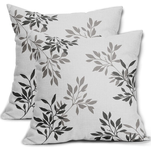 Capas de almofada decorativas em jacquard com estampa de folhas em preto e cinza, 45x45 cm (18x18 polegadas), conjunto com 2 unidades, compatíveis