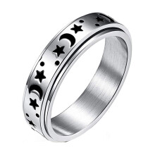 Rostfritt stål Fidget ångestlindring stress oro ring stjärnmåne snurrande ringar