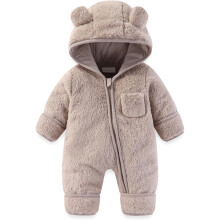 Warm Thickened Hooded Zip-Up Flannel Onesie for Toddlers, Light Gray, 3-6M – Compatible with Fall/Winter Outdoor Activities