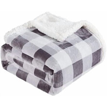 Sherpa Plaid Twin Blanket 60"x70", Fuzzy Soft Cozy Throw for Couch/Bed – Grey