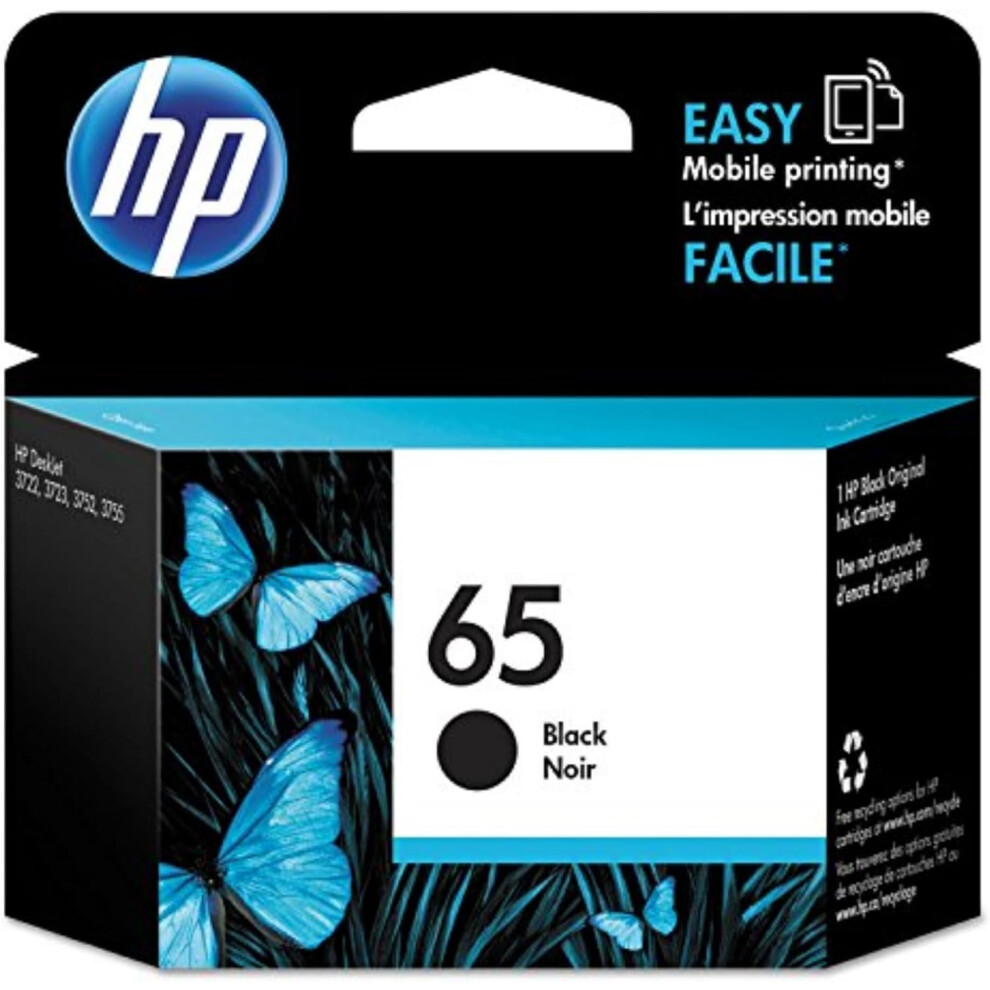 65 Ink Cartridge | Works With Amp 100, Deskjet 2600, 3700; Envy 5000 | Eligible For Instant Ink | N9k02an Black 9558633830637