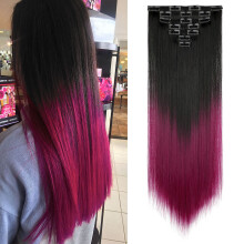 Extensiones de cabello sintético con clip, 7 piezas, doble trama, cabello largo ondulado y liso para mujer.