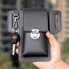 Holster Pouch, Durable Waist Bag for Coins, Leather Pocket Wallet, Headphones, Personal Items, Conveniently Attaches to Belt, Black
