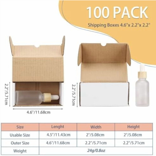 Σετ 100 λευκών κουτιών αποστολής 4,6x2,2x2,2, από κυματοειδές χαρτόνι, για συσκευασία