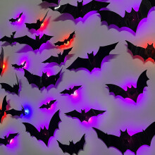 Décoration murale LED chauves-souris Stijggn pour Halloween : autocollants chauves-souris 3D lumineux pour fête d'Halloween, décoration de