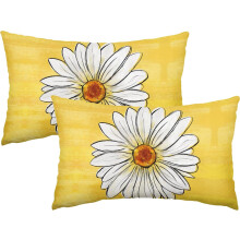 Gelbe Gänseblümchen-Lendenkissenbezüge 12x20 Leinen 2er-Set