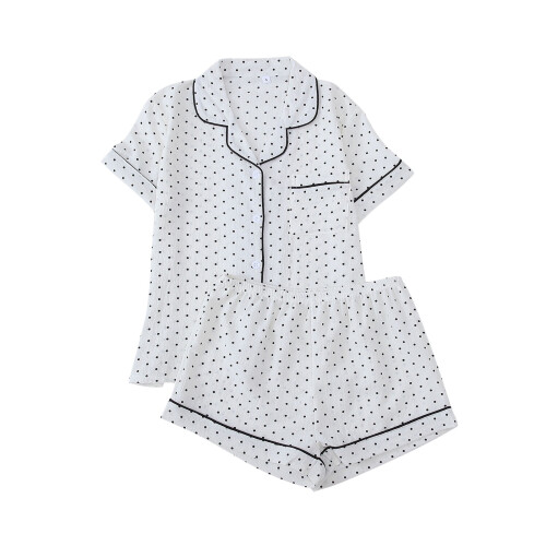 Dame sommerpyjamassæt med print, korte ærmer og knapper