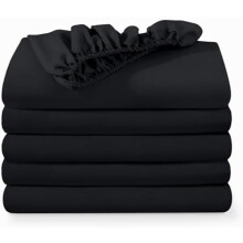 5-Pack Fitted Bottom Sheets Twin Extra Long - Premium1800Ultra-Soft Wrinkle Resistant Microfiber - Deep Pocket (Twin XL, Black)