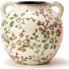 Vaso de cerâmica bege e verde antigo, 14,2 cm (5,6 pol.)