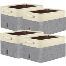 Confezione da 4 contenitori in tessuto di lino, dimensioni 15x11x9,5 pollici.