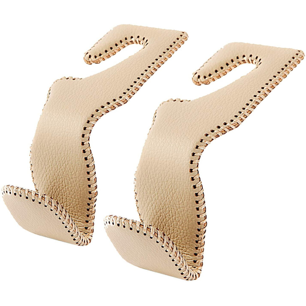 Headrest Hooks For Purses And Bags, Car Back Seat Headrest Hanger Vehicle Leather Storage Hook, Pack Of 2 Beige 9152228257016