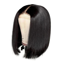 Korte bobpruik, 4x4 inch lace front bobpruik, 180% dichtheid, synthetisch kort steil haar voor zwarte vrouwen (bruin)