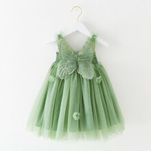 Mouwloze jurk met vlinders en tule, bretels, geschikt voor peutermeisjes, dansfeest, prinsessenjurk, kleding voor meisjes, mintgroen, 3-4 jaar