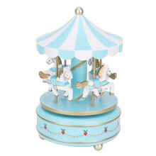Spieluhr mit Karussellmotiv, 4-Pferde-Spieluhr, Weihnachts-, Hochzeits- oder Geburtstagsgeschenk für Kinder und Freunde, Blau