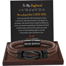 Geflochtenes Armband aus braunem Leder für Herren – „Für immer ich liebe dich“-Unendlichkeitsarmband – Geschenkidee für ihn, Freund,