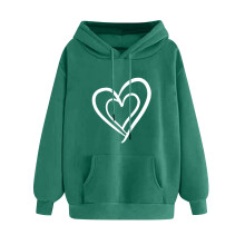 Sweat à capuche imprimé cœurs pour femme, col rond, vert armée, taille S, idéal pour la Saint-Valentin