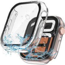 XiHAMA 2-i-1 Vattentätt fodral + skärmskydd för Apple Watch 40/41/42/46 mm (serie 4–6, SE/SE 2:a generationen), inbyggt härdat glas och