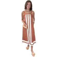 2025 Dames Bohemian Bloemenjurk Zomer Casual Kleurblok Maxi Strandjurk Overall Jurk Coverups (Groen - XS)