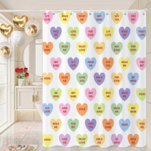 Cortina de ducha con diseño de corazones de caramelo para el Día de San Valentín, 72x84 pulgadas.