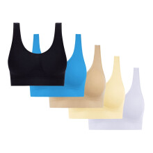 5-delige set sportbeha's voor dames, naadloze beha's zonder beugel, slaapbeha's, yogabeha's met uitneembare pads, XXL