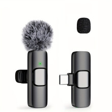 Microfono wireless a clip con controllo vocale, registrazione con un solo tocco, riduzione del rumore a 360, ricaricabile tramite USB-C - Nero