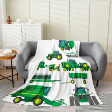 Couverture polaire à motif tracteur, 152 x 203 cm, verte et blanche, idéale pour les enfants et compatible avec une décoration sur le thème des