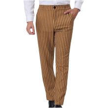 Calça social masculina lulshou listrada, estilo business casual, com fechamento por botões e bolsos, ideal para o escritório, marrom, tamanho XXXL.