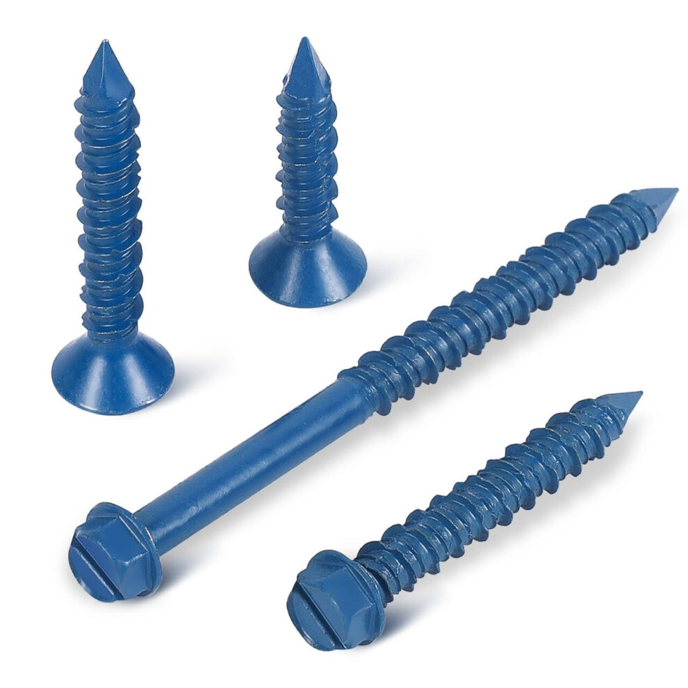 Concrete Screws, Blue Hex Washer Head Anchor Kit With Drill Bit And Hex Bit Socket, For Masonry, Cement, Block, Brick Or Stucco 9193271680260