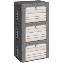 Paquete de 3 cajas de almacenamiento plegables de lino con ventanas transparentes.