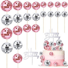 Roze en zilveren discobal cupcake toppers (24 stuks)