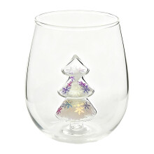 Taça de vinho sem haste com estampa de árvore de Natal em 3D